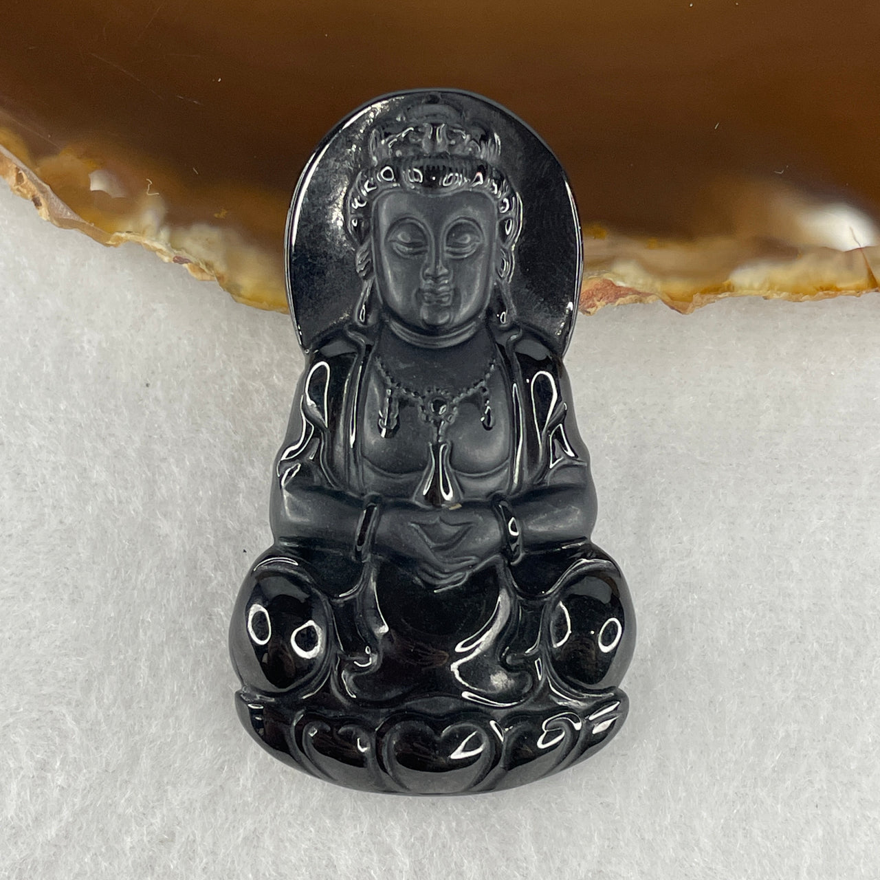 Certified Type A Opaque Black Omphacite Jadeite Bodhisattva Avalokiteshvara Pendant | Goddess of Mercy Protection Amulet (19.47g | 53.7 x 31.0 x 8.0mm)