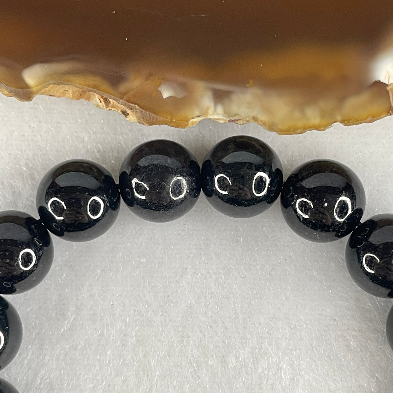 Certified Type A Opaque Black Omphacite Jadeite Beads Bracelet | 10.4mm Natural Black Jade Protection & Grounding Talisman (37.72g | 16cm | 19 Beads)