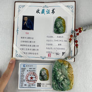 Grand Master Type A Green with Spicy Green and Yellow Piao Hua Jadeite Phoenix with Flower Double Side Pendant 86.78g 72.0 by 48.0 by 12.5mm - Huangs Jadeite and Jewelry Pte Ltd