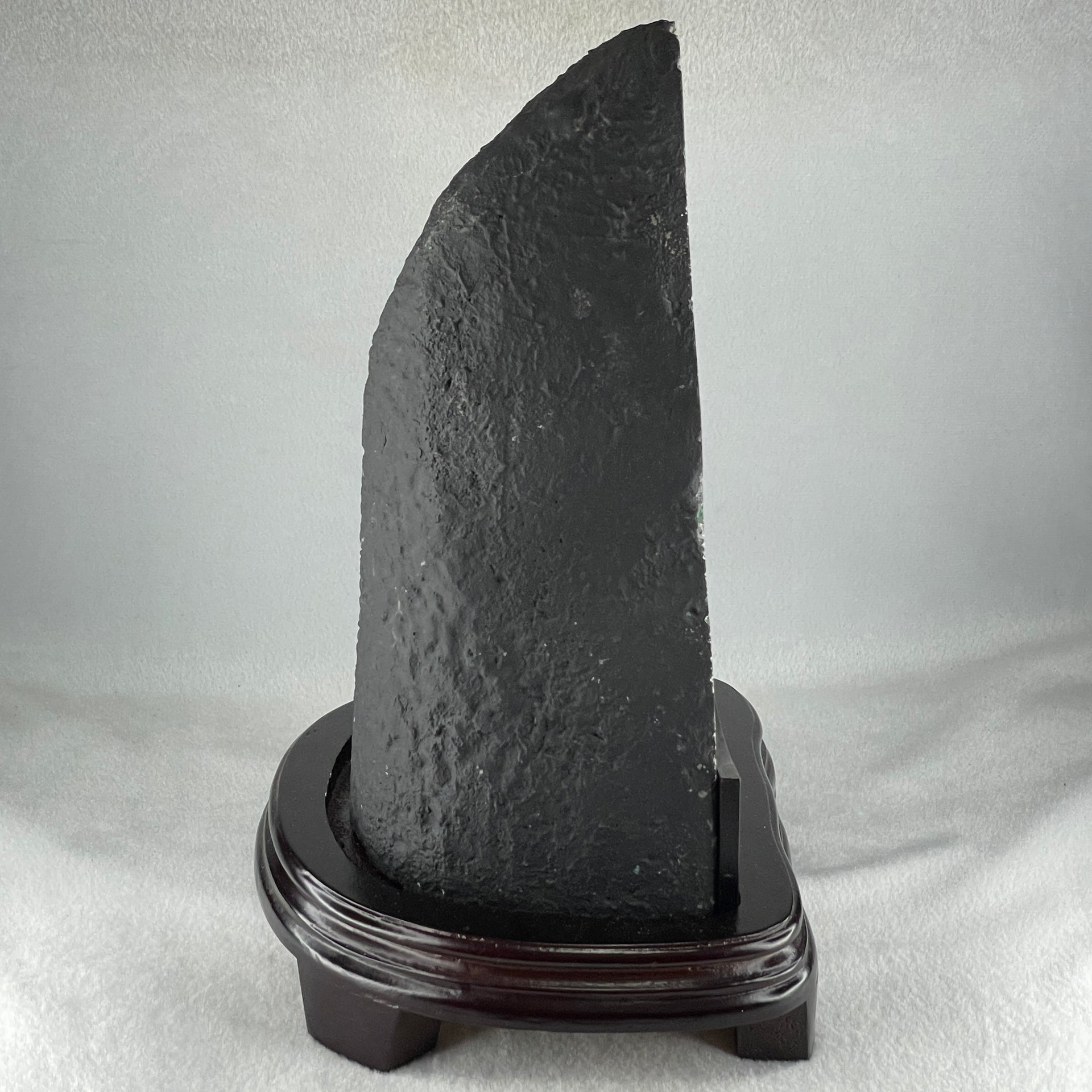 Natural Triangular Shape Amethyst Cave with Wooden Display 4,756.5g 200.0 by 170.0 by 295.0mm - Huangs Jadeite and Jewelry Pte Ltd