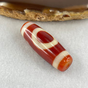 Natural Powerful Tibetan Old Oily Red White Agate One Eye Earth Element Dzi Bead Heavenly Master (Tian Zhu) 一眼土元素天珠 15.03g 37.7 by 13.4mm - Huangs Jadeite and Jewelry Pte Ltd