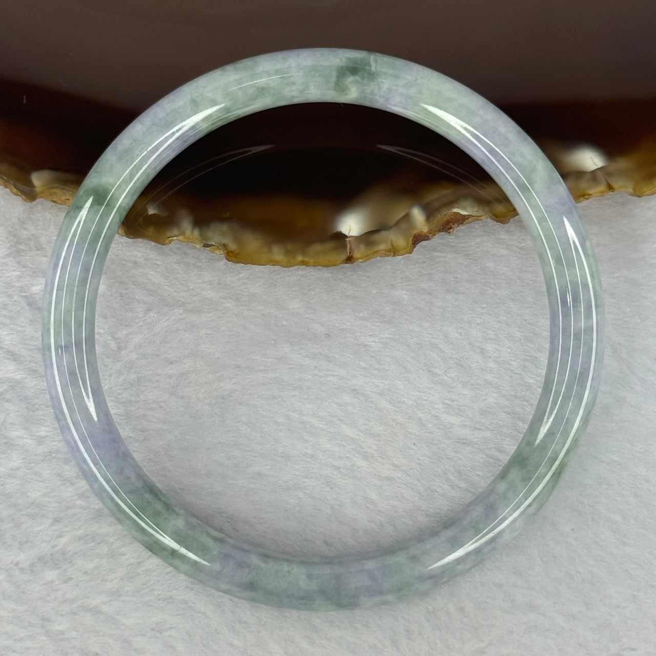 Type A Deep Lavender with Green Patches Jadeite Bangle 27.66g Internal Diameter 59.7mm 7.4 by 7.2mm - Huangs Jadeite and Jewelry Pte Ltd