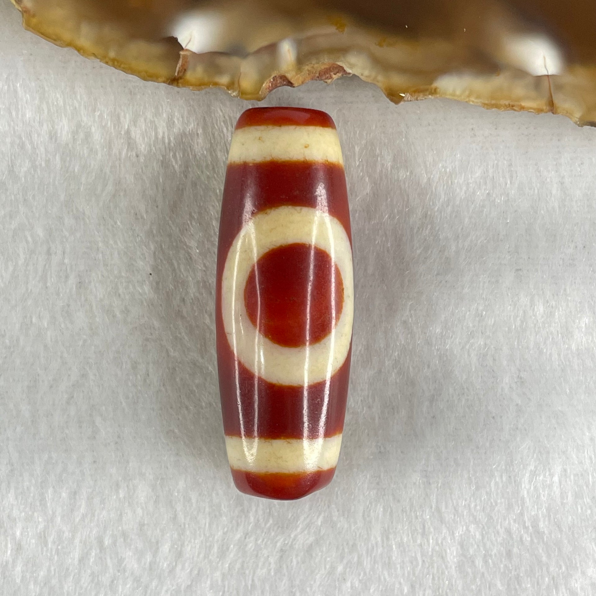 Natural Powerful Tibetan Old Oily Red White Agate One Eye Gold Metal Element Dzi Bead Heavenly Master (Tian Zhu) 一眼金天珠 11.50g 38.6 by 13.9mm - Huangs Jadeite and Jewelry Pte Ltd