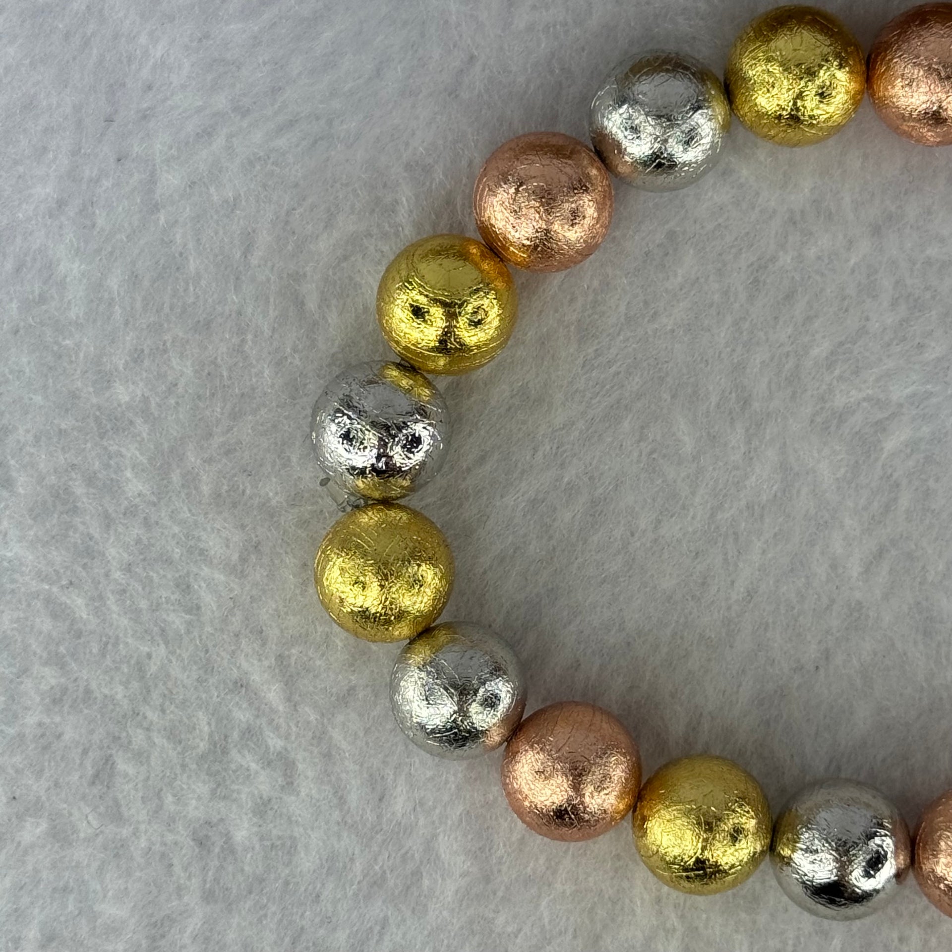 Natural Meteorite Sliver, Gold and Rose Gold Color Beads Bracelet 88.44g 17.5cm 10.3mm 20 Beads - Huangs Jadeite and Jewelry Pte Ltd