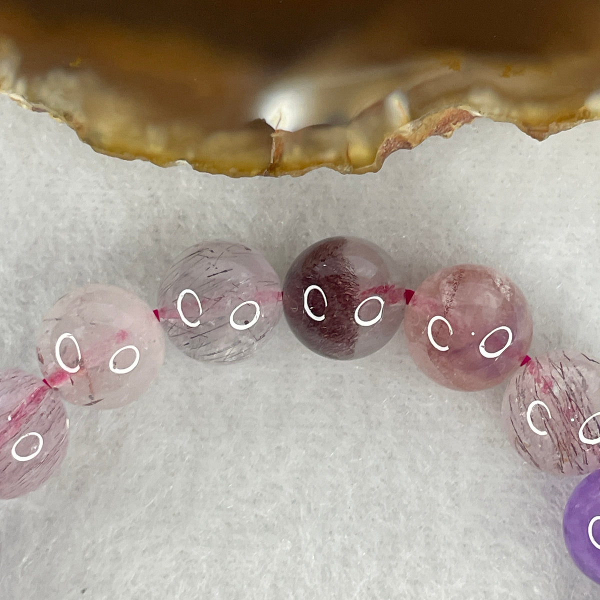 Certified Above Average Grade Natural Super 7 Crystal Beads Bracelet | 10.4mm Sacred 7-Mineral Synergy (29.59g | 17cm Wrist Sizing | 20 Beads)