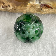 Natural Type A Lao Keng Old Mine Green with Light Green Jadeite Flora Carving Bead Charm 1.37g 11.4mm - Huangs Jadeite and Jewelry Pte Ltd