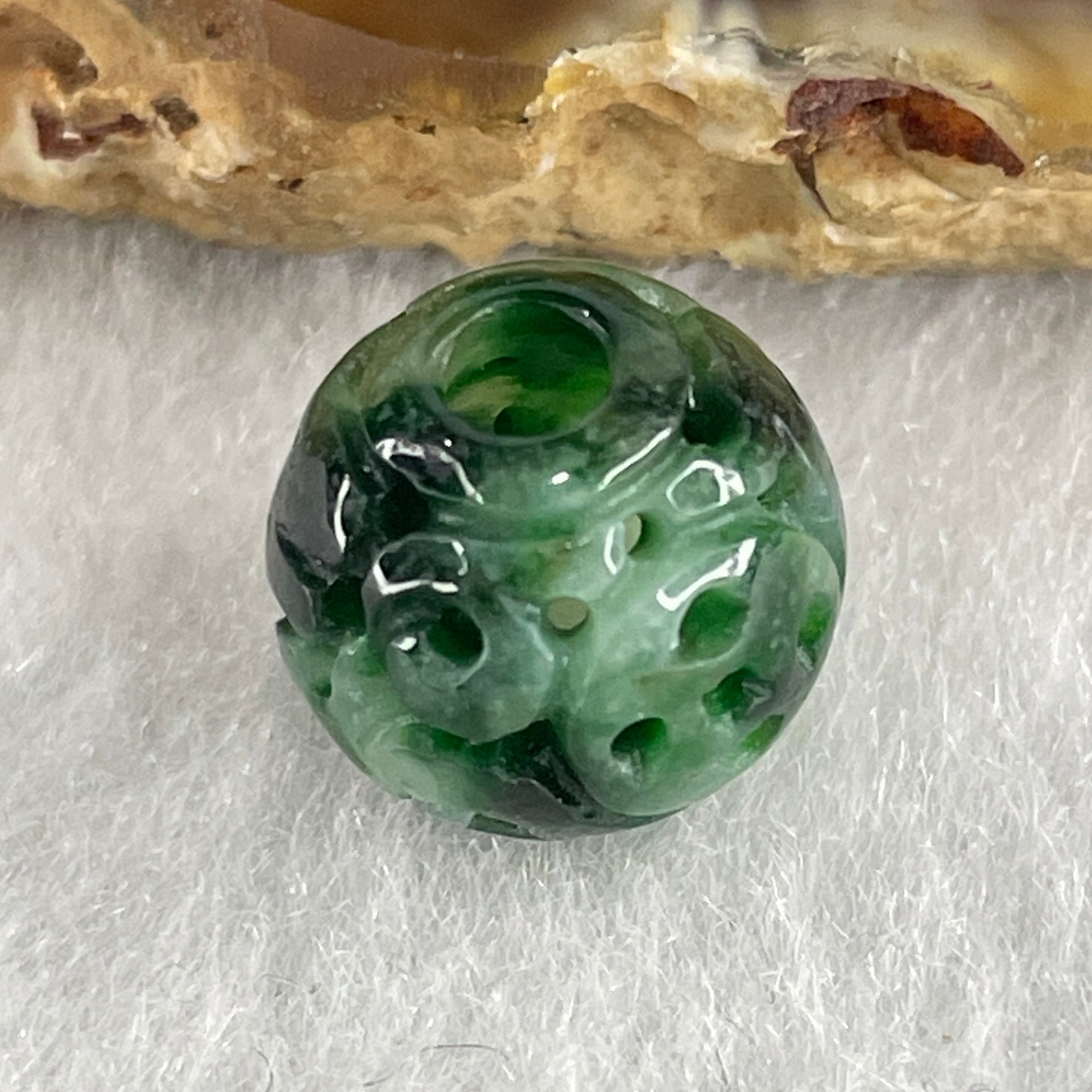 Natural Type A Lao Keng Old Mine Green with Light Green Jadeite Flora Carving Bead Charm 1.37g 11.4mm - Huangs Jadeite and Jewelry Pte Ltd