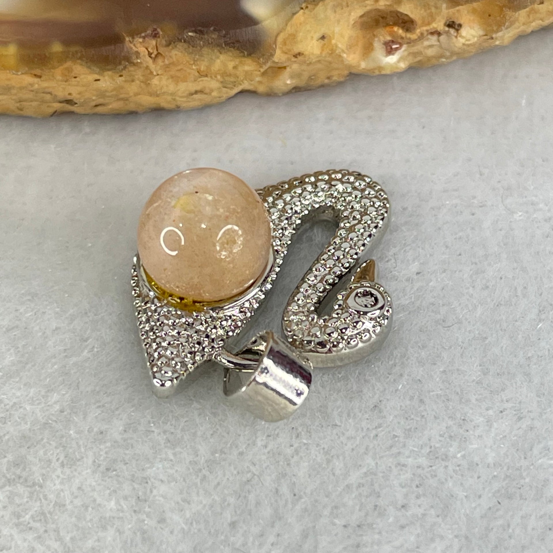 Natural Sunstone Bead with Crystals in S925 Sliver Swan Charm 3.16g 7.6mm - Huangs Jadeite and Jewelry Pte Ltd