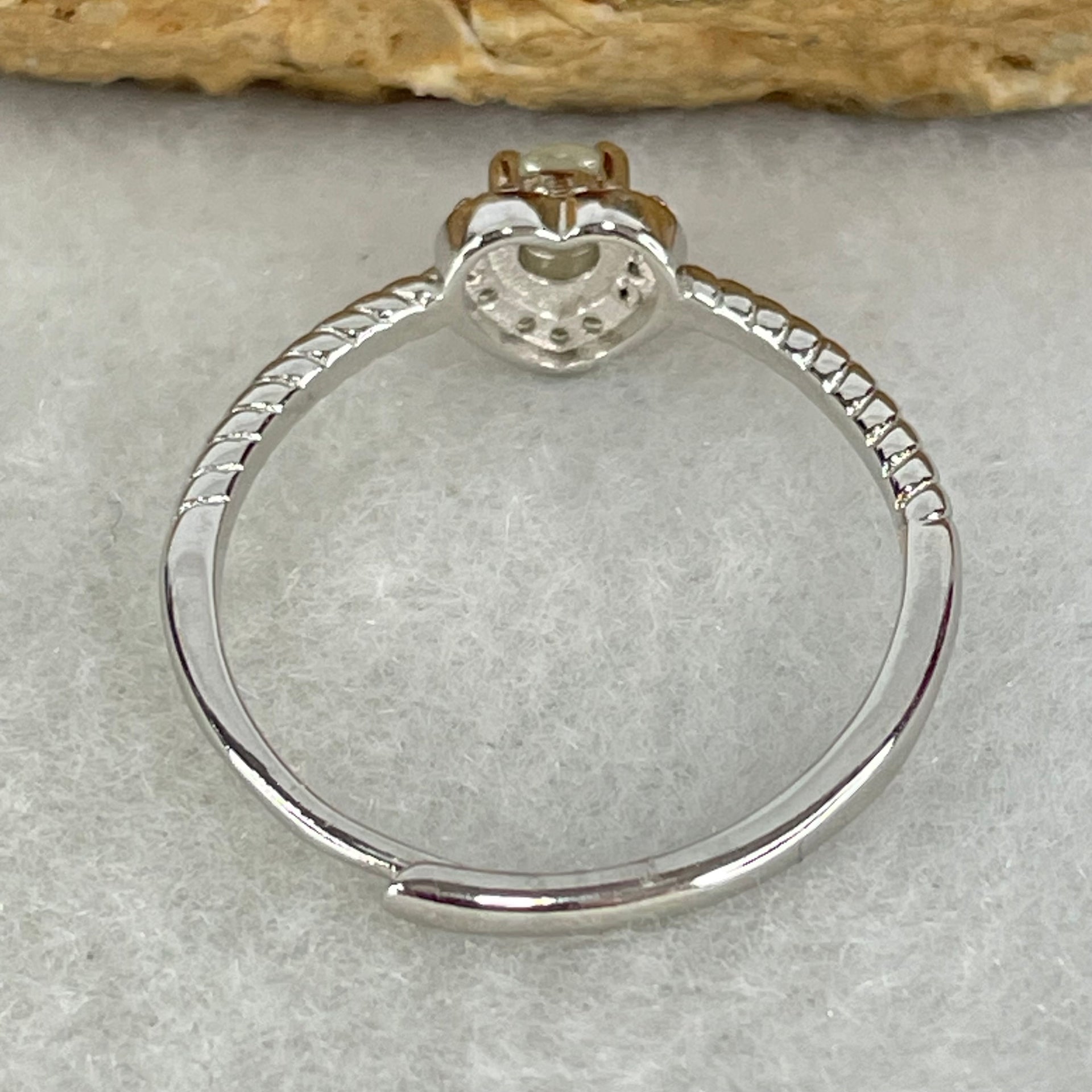 Type A Semi Icy Lavender Cabochon Jadeite in S925 Sliver Heart Ring (Adjustable Size) 1.10g 2.7 by 2.5mm - Huangs Jadeite and Jewelry Pte Ltd