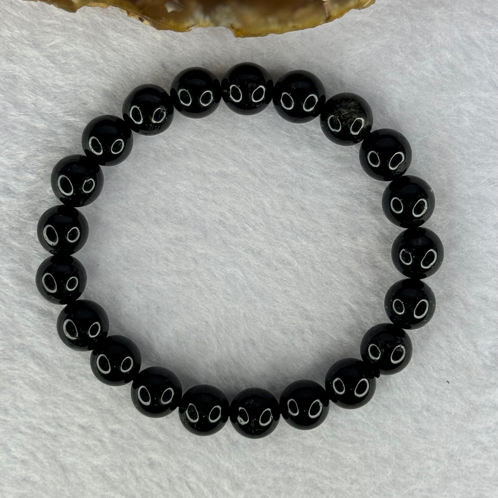 Natural Black Rutilated Quartz Beads Bracelet 天然黑发水晶手链 23.53g 16cm 9.4mm 21 Beads - Huangs Jadeite and Jewelry Pte Ltd