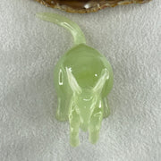 Natural Green Serpentine Kangaroo with Baby with Wooden Stand Display 235.6g 125.0 by 63.8 by 116.5mm - Huangs Jadeite and Jewelry Pte Ltd