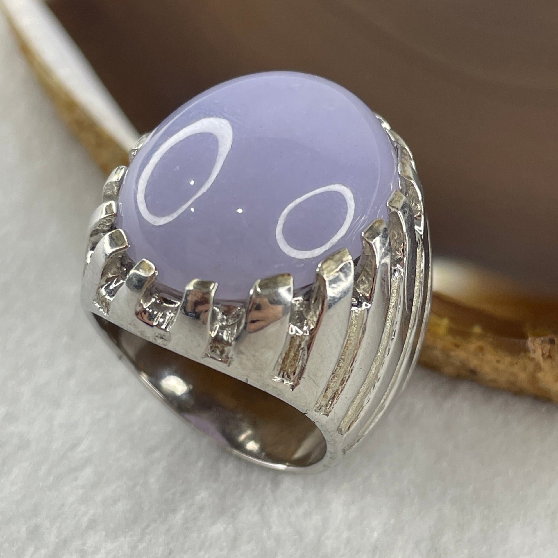Certified Natural Good Grade Type A Full Lavender Jadeite Ring in S925 Sliver 7.25g 22.5 by 18.5 by 8.5mm US 9.4 HK 21 - Huangs Jadeite and Jewelry Pte Ltd
