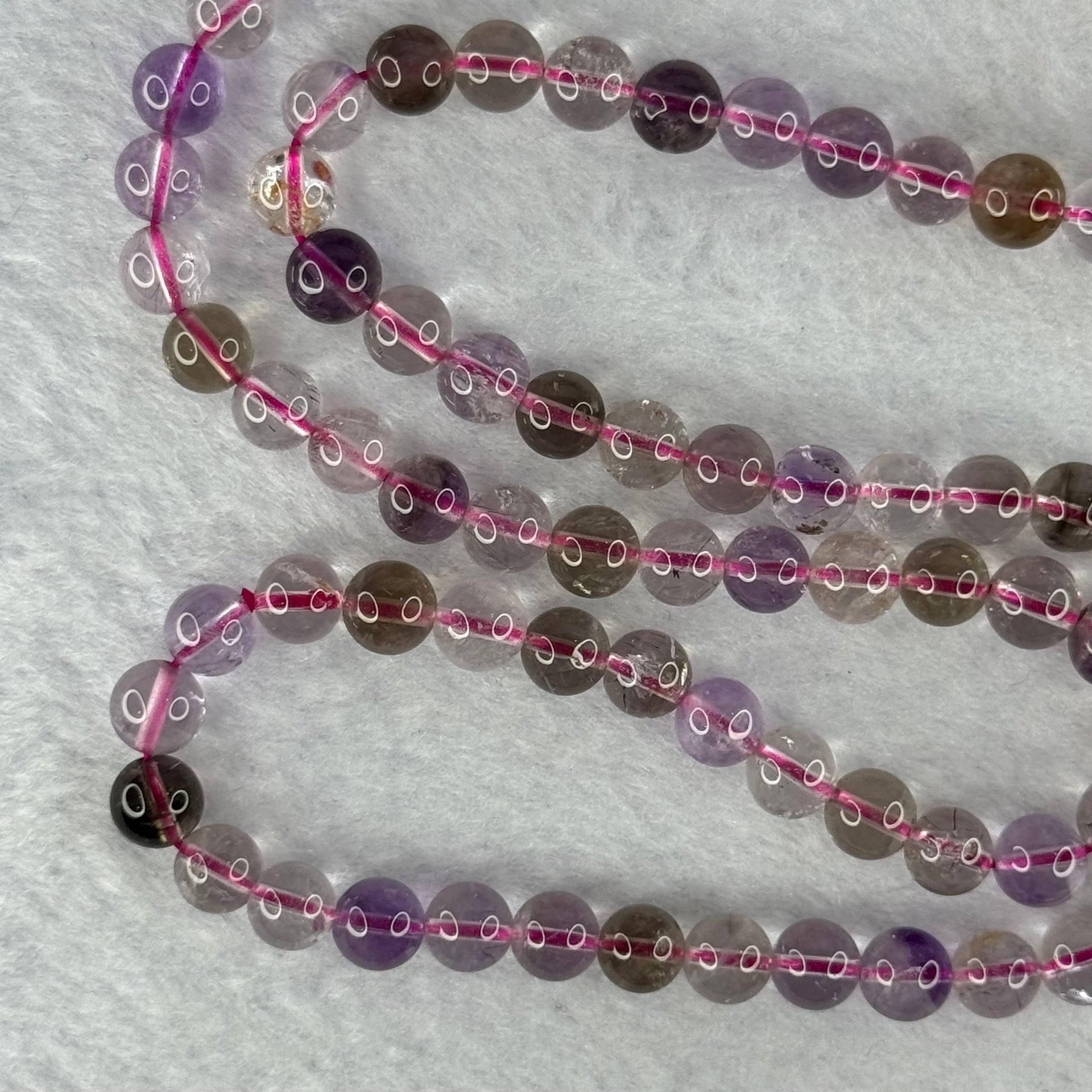 Average Grade Natural Super 7 Crystal Beads Necklace 天然超级七水晶珠项链 34.98g 56cm 7.0mm 86 Beads - Huangs Jadeite and Jewelry Pte Ltd