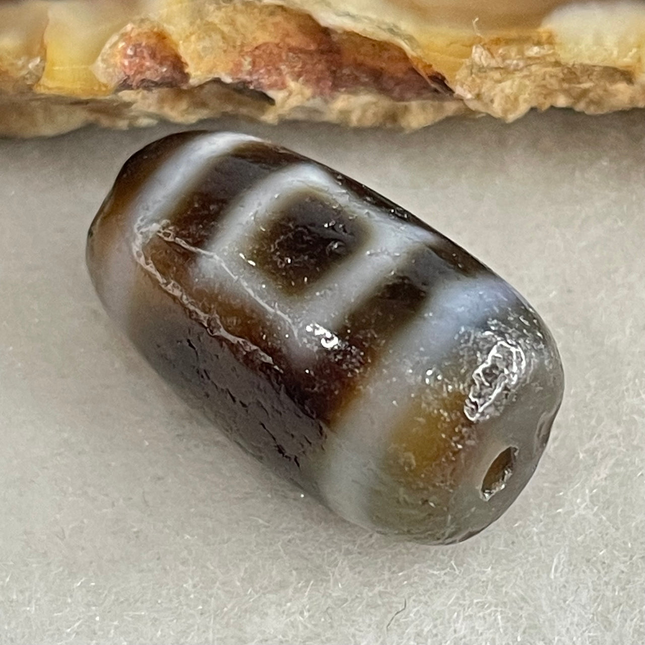 Natural Powerful Tibetan Old Oily Agate Sky Door Serenity 1 Eye Dzi Bead Heavenly Master (Tian Zhu) 一眼天诛 3.43g 18.8 by 10.6mm - Huangs Jadeite and Jewelry Pte Ltd