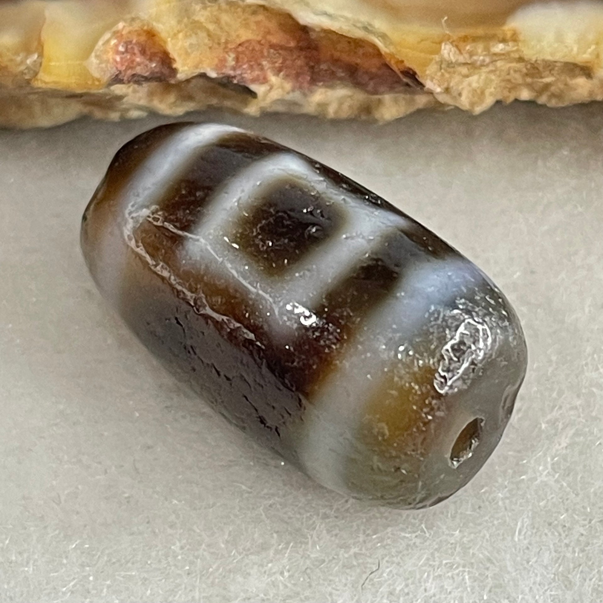 Natural Powerful Tibetan Old Oily Agate Sky Door Serenity 1 Eye Dzi Bead Heavenly Master (Tian Zhu) 一眼天诛 3.43g 18.8 by 10.6mm - Huangs Jadeite and Jewelry Pte Ltd