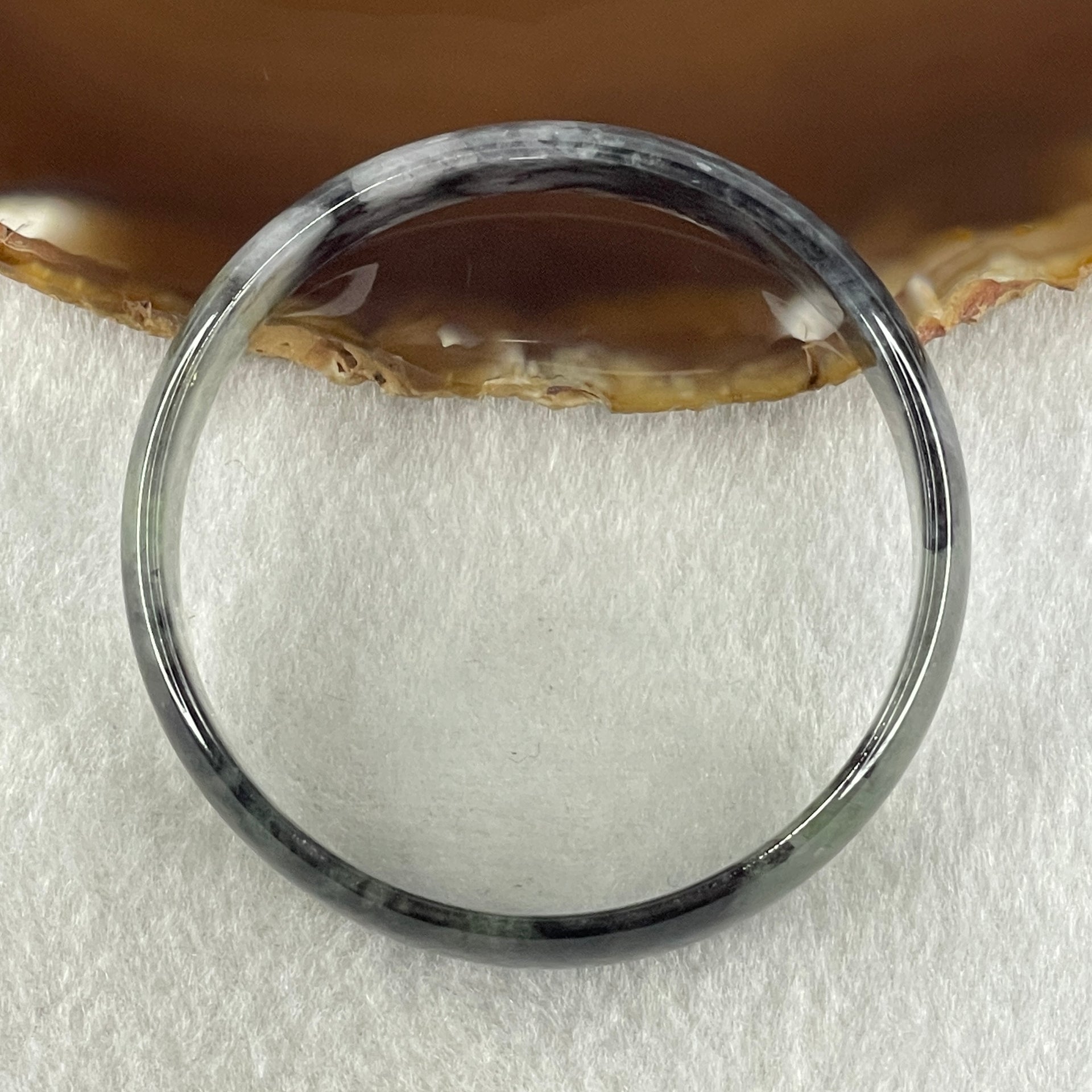 Type A Natural Semi Icy Wuji Grey Black Jadeite Bangle 27.65g Inner Diameter 53.3mm 14.3 by 3.9mm (Close to Perfect) - Huangs Jadeite and Jewelry Pte Ltd