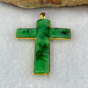 Type A Spicy Green Jade Jadeite Cross 18k Yellow Gold 4.09g 43.8 by 30.0 by 2.7mm - Huangs Jadeite and Jewelry Pte Ltd