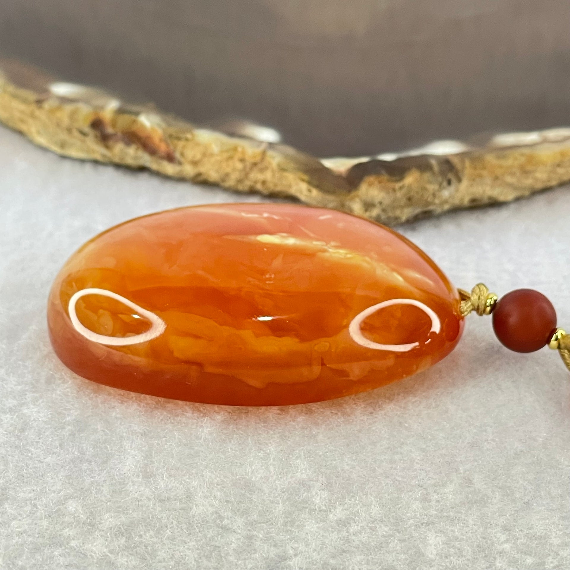 Rare Natural Pinkish Red Amber Beads Necklace 47.30g Pendant 51.9 by 37.1 by 16.9mm, 5.9mm 96 Beads - Huangs Jadeite and Jewelry Pte Ltd