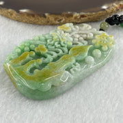 Natural Type A Blueish Green with Yellow Jadeite Buddha and Flowers with People Seeking for Enlightenment Pendant 87.75g 72.8 by 45.7 by 11.8mm - Huangs Jadeite and Jewelry Pte Ltd