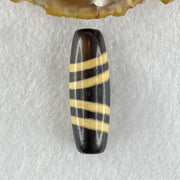 Natural Powerful Tibetan Old Oily Black with Yellowish White Agate 4 Lines Bead Heavenly Master (Tian Zhu) 10.29g 39.2 by 13.0mm - Huangs Jadeite and Jewelry Pte Ltd