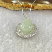 Type A Faint Green Lavender Milo Buddha with Crystals in S925 Sliver Pendant and Necklace 6.12g 14.7 by 14.7 by 7.5mm - Huangs Jadeite and Jewelry Pte Ltd