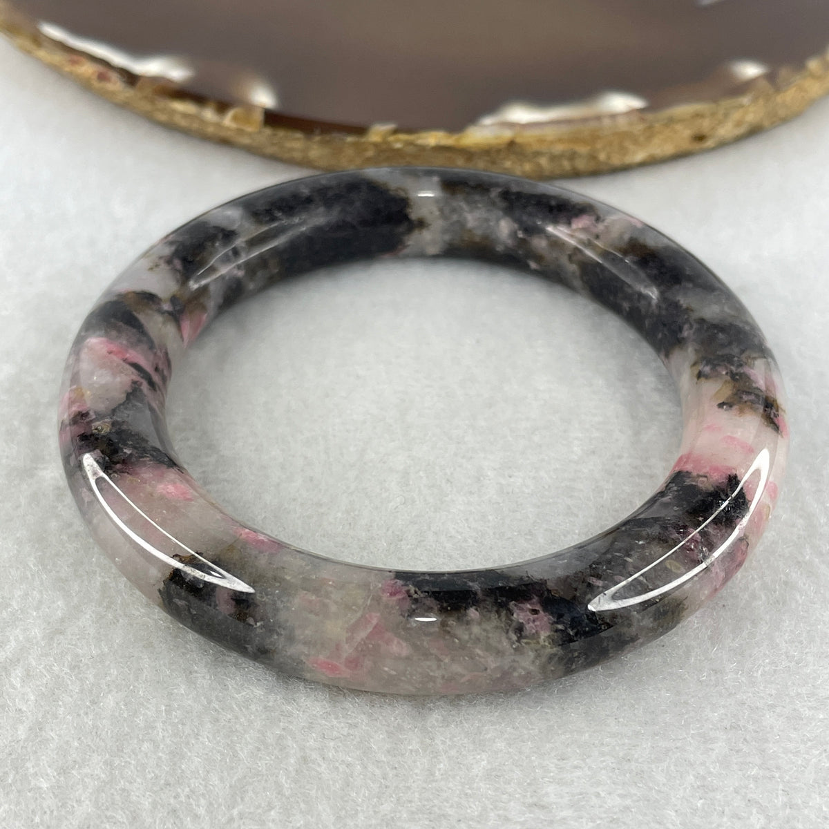 Natural Black & Pink Rhodonite Full Round Bangle | (56.93g | 54.6mm Inner Diameter | 11.0x10.8mm | Very Very Slight Internal Line | Heart & Root Chakra Synergy, Emotional Recovery, Self-Love & Grounding Shield)