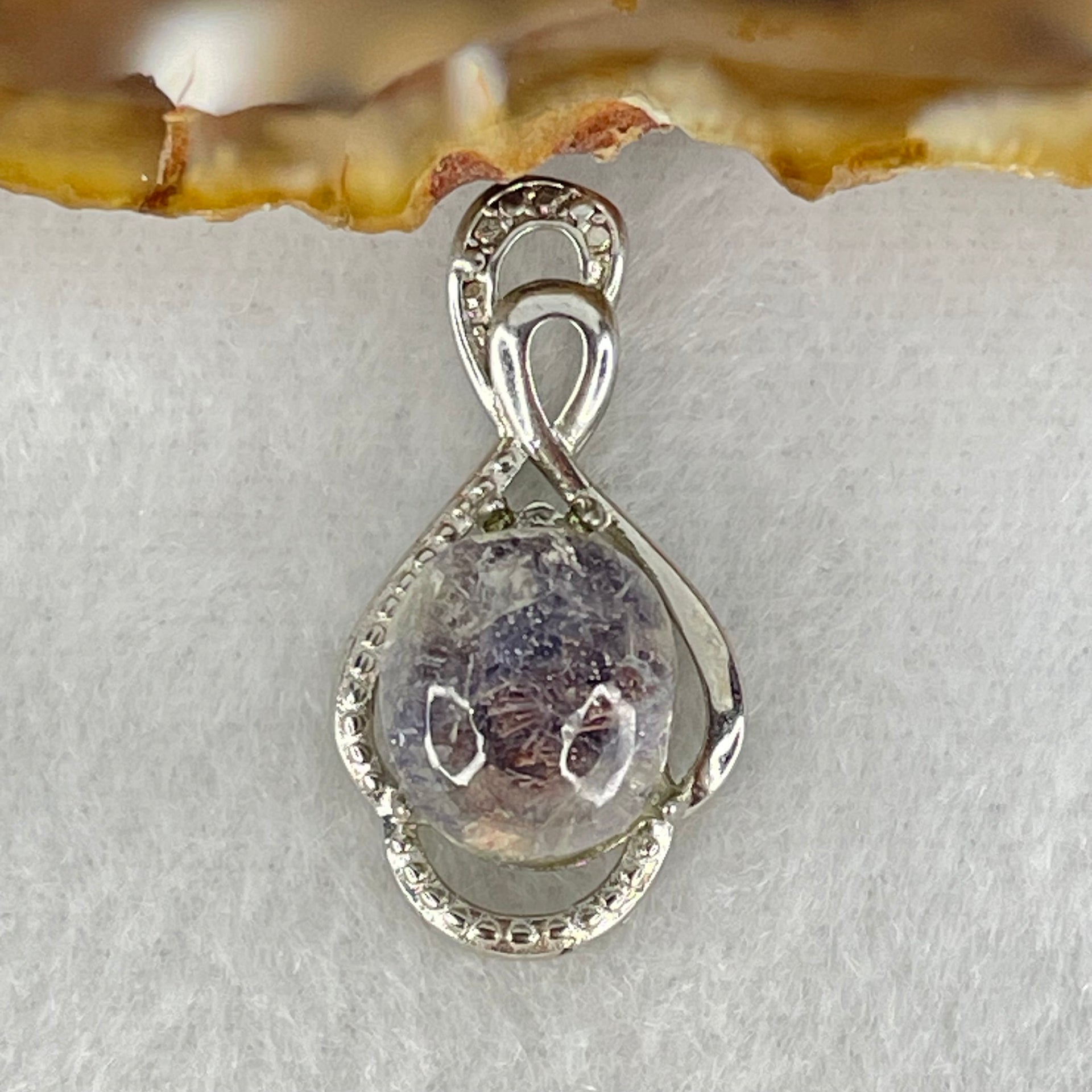 Above Average Grade Rare Natural Blue Dumortierite Rutilated Quartz in S925 Pendant 2.82g 11.1 by 9.7 by 7.0mm - Huangs Jadeite and Jewelry Pte Ltd