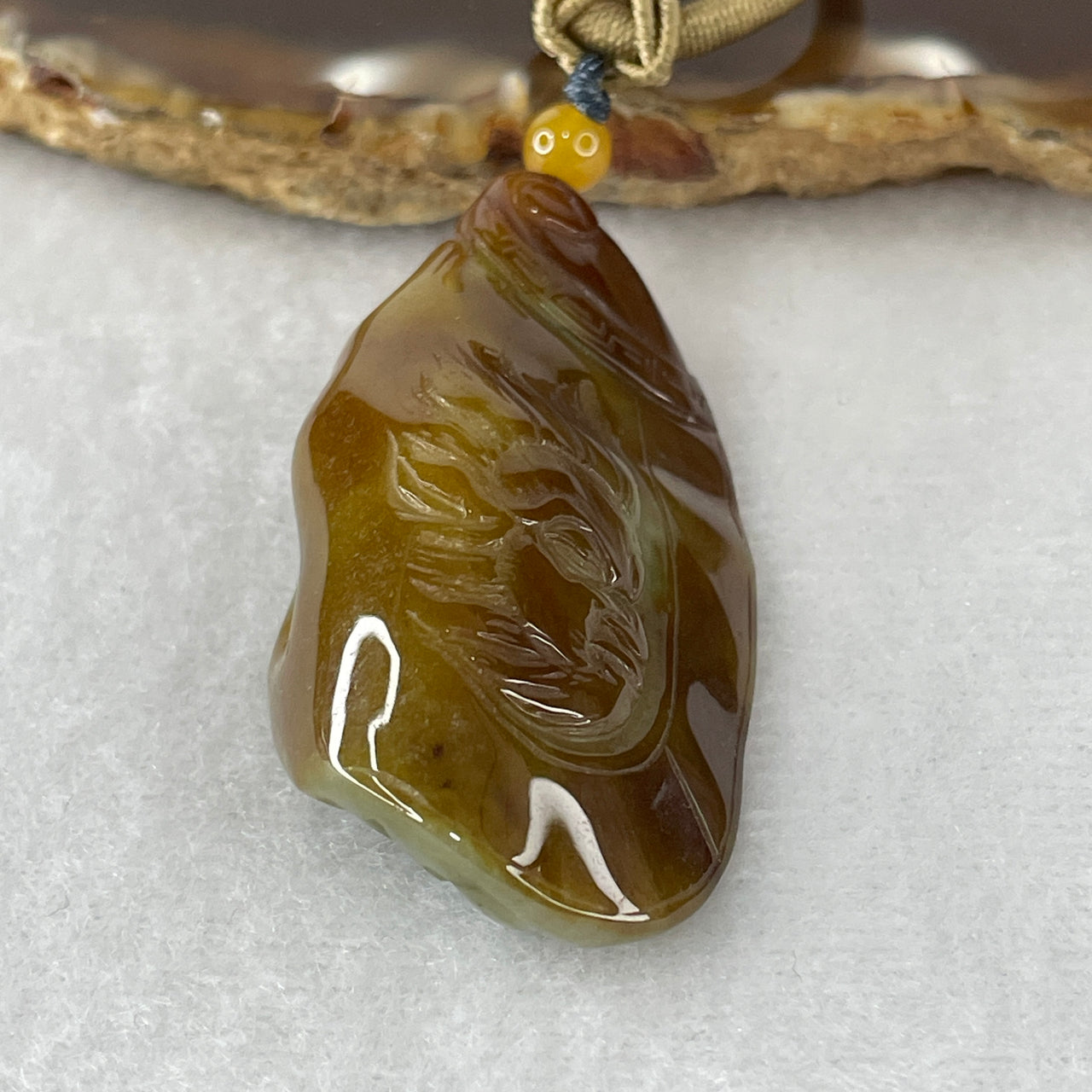 Certified Natural Type A Green & Brownish Jadeite "Good Vs Evil" Pendant | Masterpiece Deep High-Relief Carving | Massive Myanmar Feicui Spiritual Armor & Ultimate Protection Monolith (27.10g | 48.5x24.5x15.3mm)