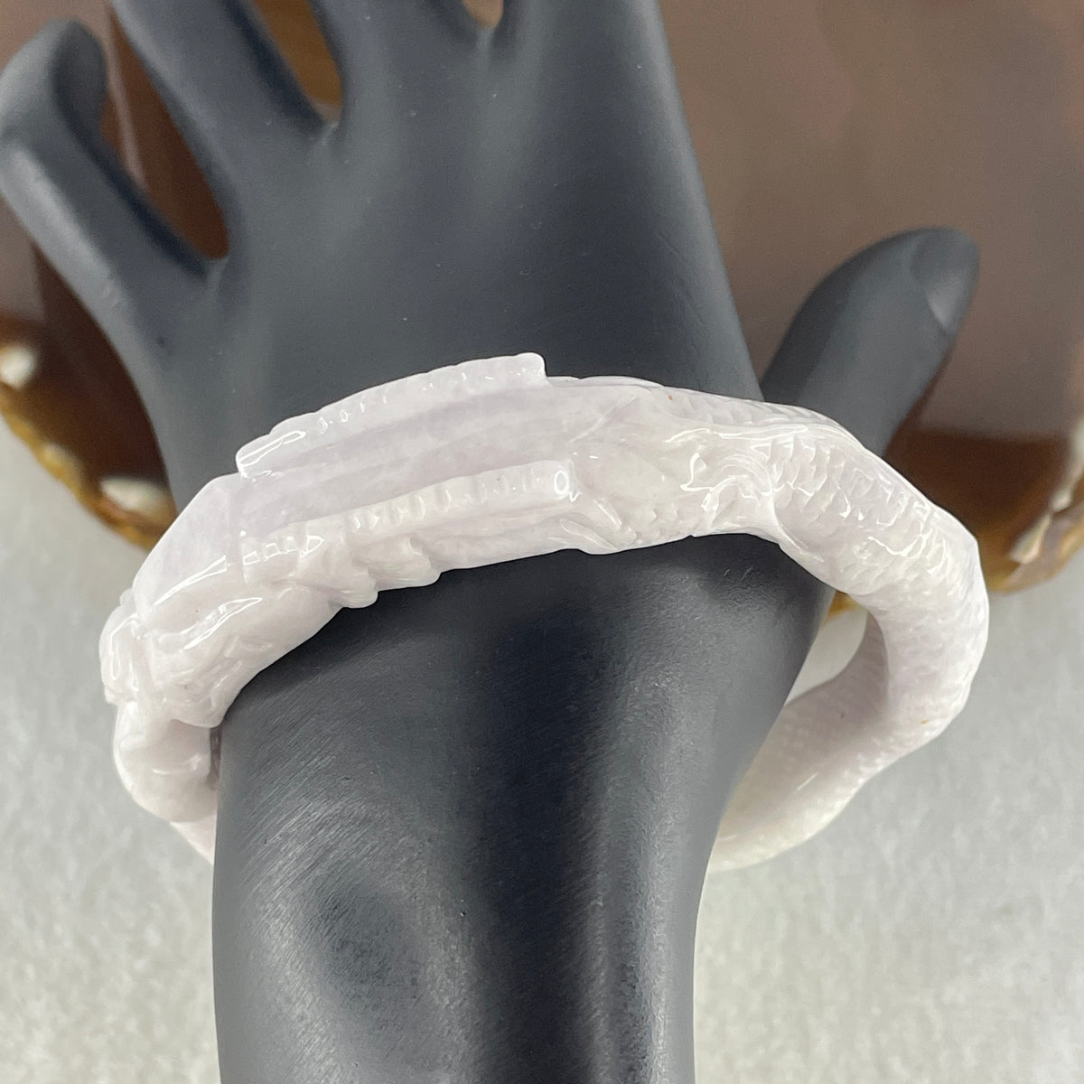 Natural Type A Light Lavender with Green Spot Jadeite Dragon Bangle | (60.34g | 60.4mm | 13.8 x 10.5mm | Sovereign Authority & Supreme Protection Anchor, Feng Shui Prosperity & Executive Bangle) - Huangs Jadeite and Jewelry Pte Ltd