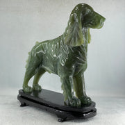 Natural Green with Yellow Serpentine Male Dog with Wooden Stand Feng Shui Display 1,780.3g 220.0 by 82.0 by 220.0mm - Huangs Jadeite and Jewelry Pte Ltd