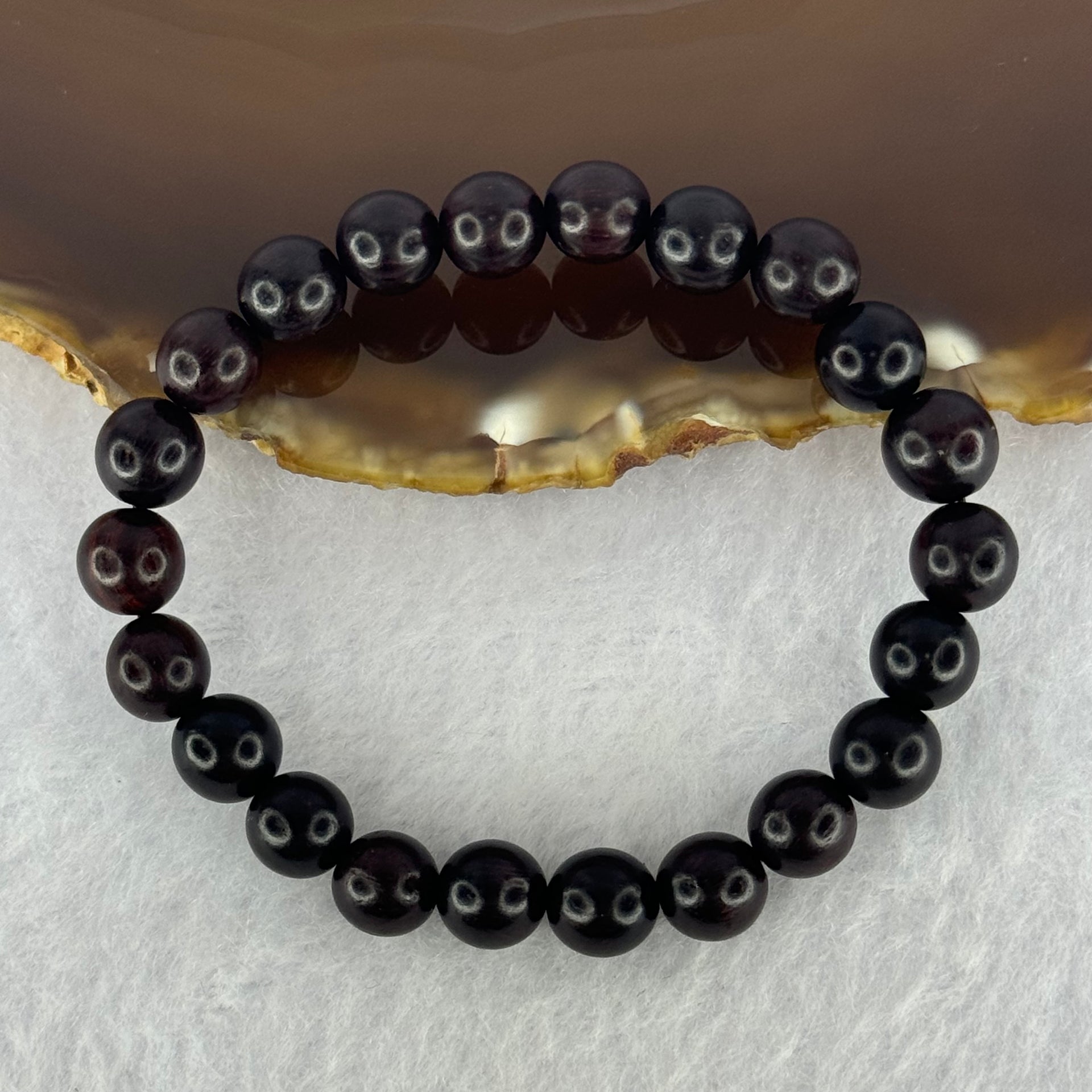 Natural Indian Small Leaf Zitan Rose Wood Beads Bracelet 天然小叶紫檀手链 6.16g 14.5cm 8.0mm 22 Beads - Huangs Jadeite and Jewelry Pte Ltd