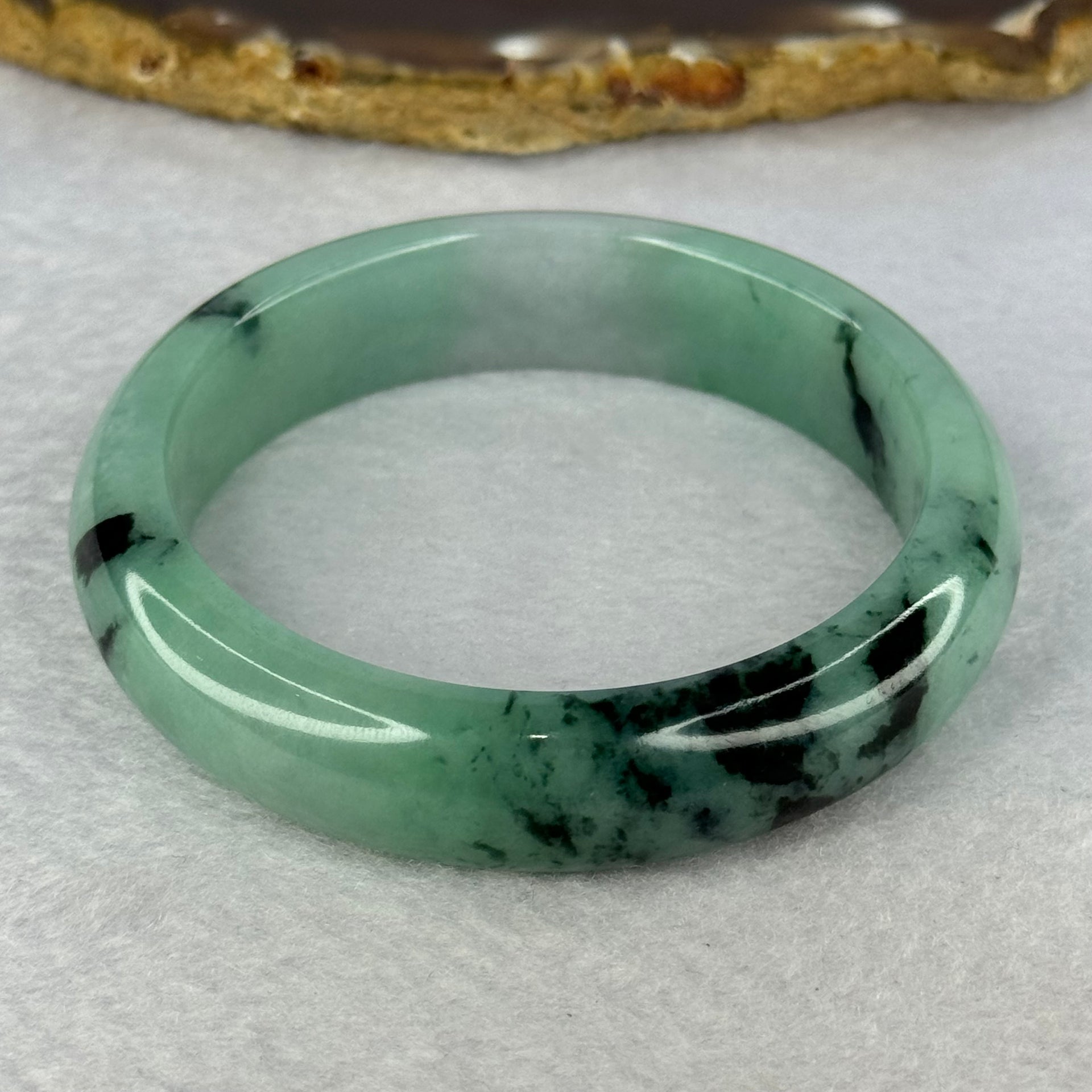 Type A Bright Green with Lavender Patch and Moss Green Piao Hua Jadeite Bangle Internal Diameter 55.1mm 61.38g 14.1 by 8.8mm - Huangs Jadeite and Jewelry Pte Ltd