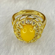 Natural Butterscotch Amber With Crystals in S925 Sliver Gold Color Ring (Adjustable Size) 3.68g 9.6 by 7.2 by 6.0mm - Huangs Jadeite and Jewelry Pte Ltd
