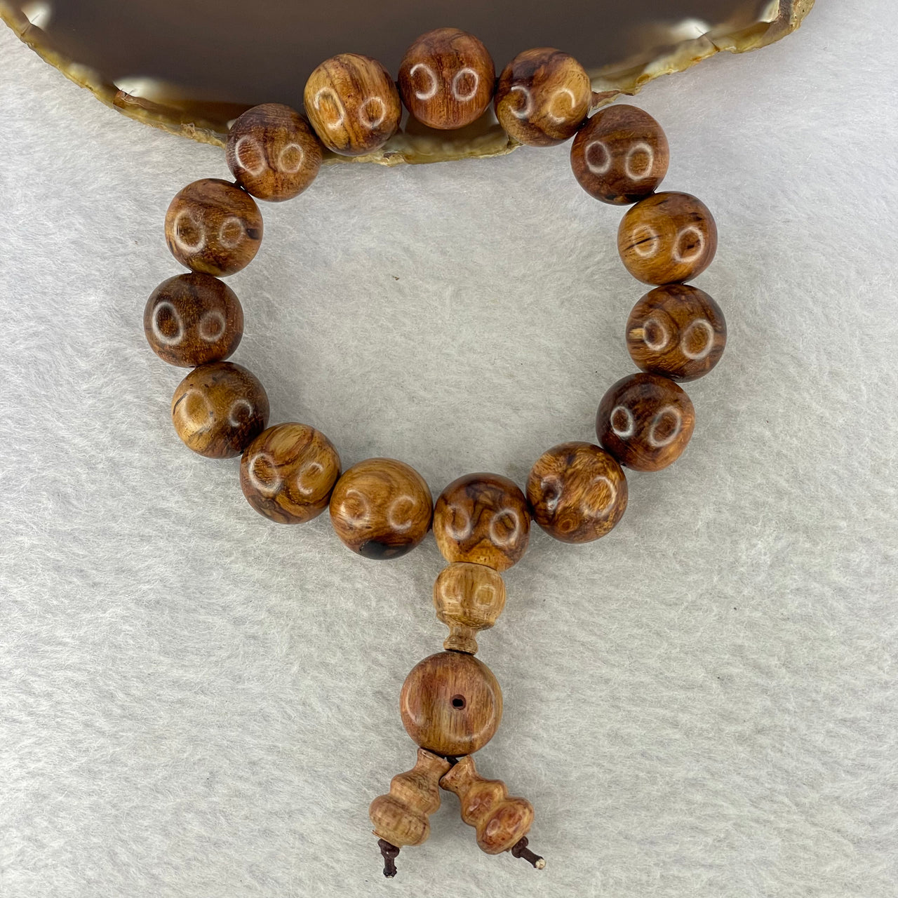 Natural China Hainan Huang Hua Li Beads Bracelet 海南黄花梨 24.24g 15.1mm 15 Beads/ 1 Donut 2 Hulu Beads - Huangs Jadeite and Jewelry Pte Ltd