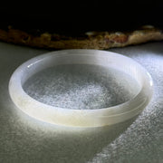 Type A Semi Icy Faint Lavender Green with Reddish Spot Jadeite Oval Bangle Internal Diameter 54.4mm 21.33g 7.5 by 6.0mm (very slight internal line) - Huangs Jadeite and Jewelry Pte Ltd