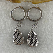 Type A FullyTranslucent Black Omphacite Jadeite Hulu 12.0 by 7.4 by 2.5mm with Cubic Zirconia in S925 Silver Earrings 4.30g - Huangs Jadeite and Jewelry Pte Ltd