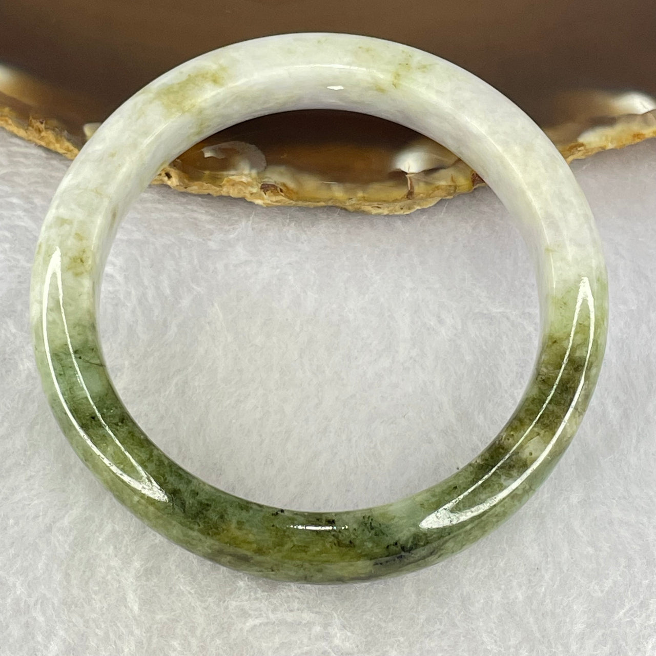 Type A Lavender Green and Moss Green Jadeite Bangle Internal Diameter 54.9mm 53.16g 12.9 by 8.7mm (Internal Lines) - Huangs Jadeite and Jewelry Pte Ltd