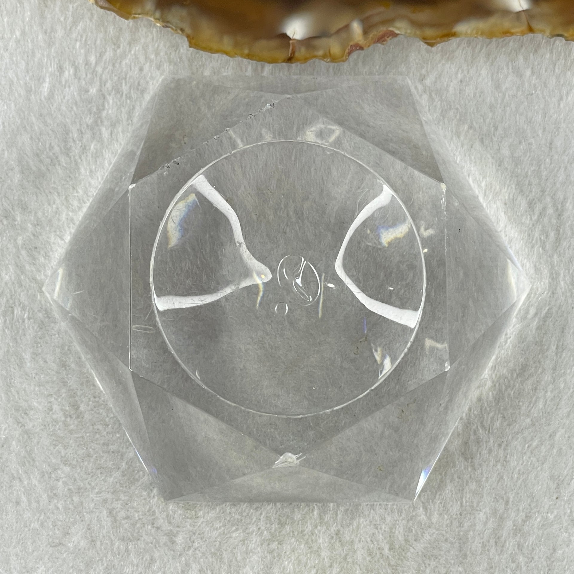 Natural White with Yellow Calcite Sphere Ball with Acrylic Display 578.5g 71.4 by 86.5mm - Huangs Jadeite and Jewelry Pte Ltd