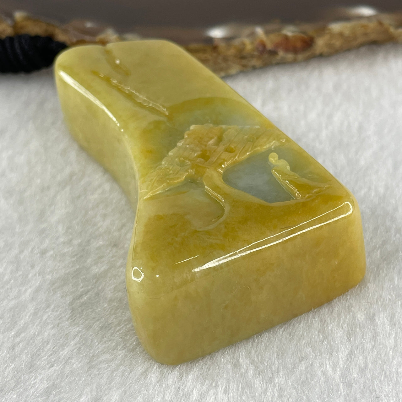 Natural Type A Yellow Jadeite Shan Shui Scenic with Gui Ren Benefactor 99.67g 66.1 by 39.8 by 17.2mm (Burned)
