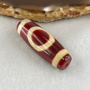 Natural Powerful Tibetan Old Oily Red White Agate One Eye Earth Element Dzi Bead Heavenly Master (Tian Zhu) 一眼土元素天珠 10.60g 37.9 by 13.5mm - Huangs Jadeite and Jewelry Pte Ltd