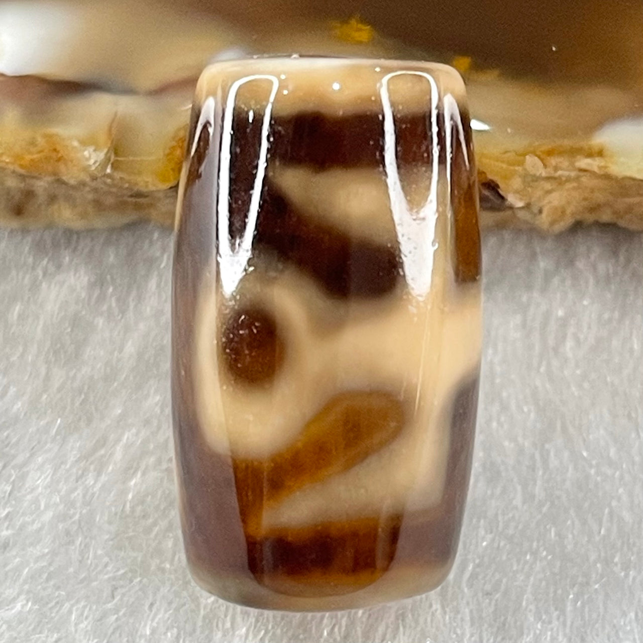 Natural Powerful Tibetan Old Oily Agate Patina Guiren Tairen Human Dzi Bead Totem Amulet Heavenly Master (Tian Zhu) 贵人天诛 4.64g 19.9 by 11.6mm - Huangs Jadeite and Jewelry Pte Ltd