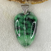Antique Natural Type A Translucent Light Green with Old Mine Spicy Green and Dark Green Piao Hua Jadeite Leaf and Cabbage approx. 53.57 by 34.67 by 12.26mm in S925 Silver and Natural Diamonds Pendant 58.51g (152.22cts) BIG Cert. B010995 - Huangs Jadeite and Jewelry Pte Ltd