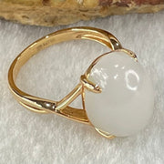 Natural White Nephrite in 18K Rose Gold Ring 4.29g 14.2 by 11.3 by 7.5mm US6.2 HK13.5 - Huangs Jadeite and Jewelry Pte Ltd