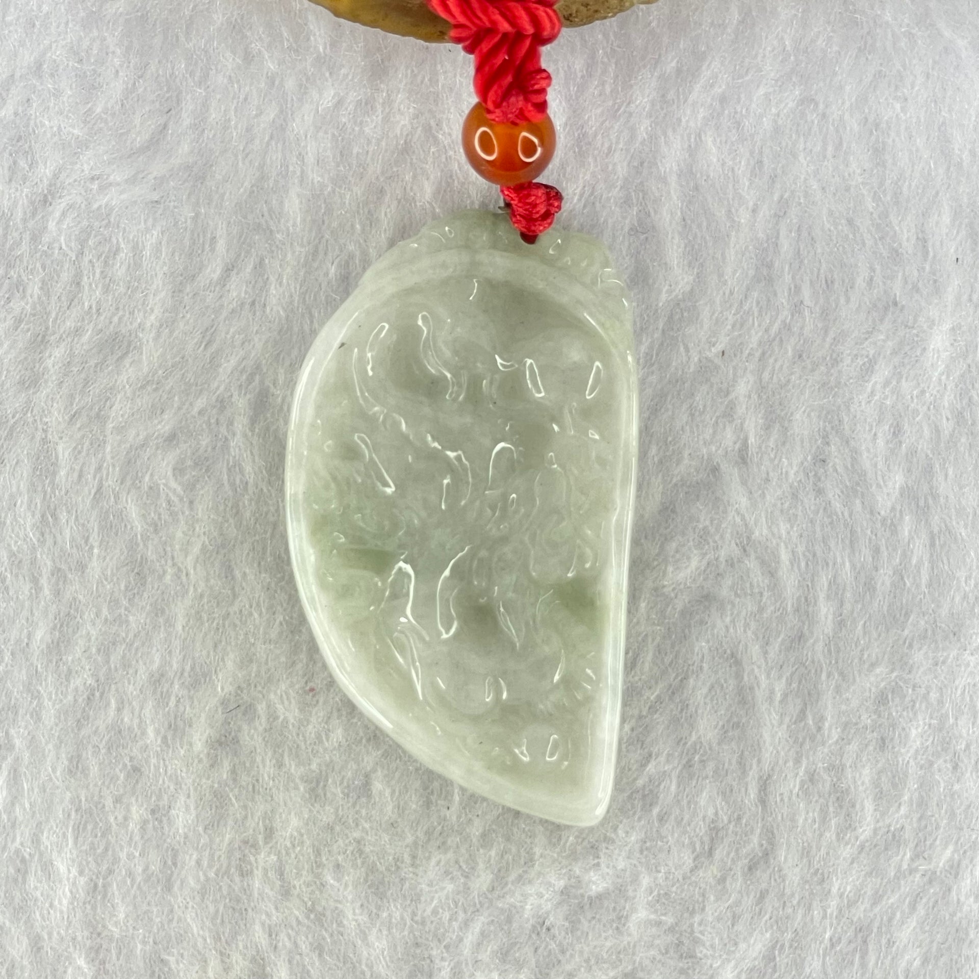 Type A Faint Green Lavender Dragon Half Heart Pendant 11.35g 40.0 by 23.9 by 4.7mm - Huangs Jadeite and Jewelry Pte Ltd