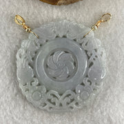Natural Type A Green Jadeite Flower, Bat & Hulu Pendant in Intricate Hollow Carving | Blessing, Longevity & Good Fortune Talisman (19.17g | 47.4mm) - Huangs Jadeite and Jewelry Pte Ltd