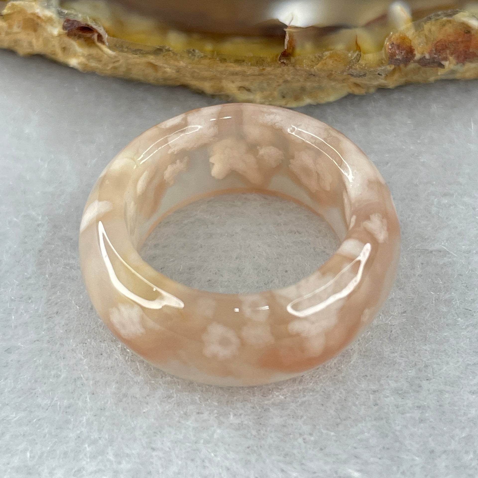 Natural Pinkish Flower Agate Ring 5.16g 9.5 by 4.0mm US 6.8 HK 15 - Huangs Jadeite and Jewelry Pte Ltd