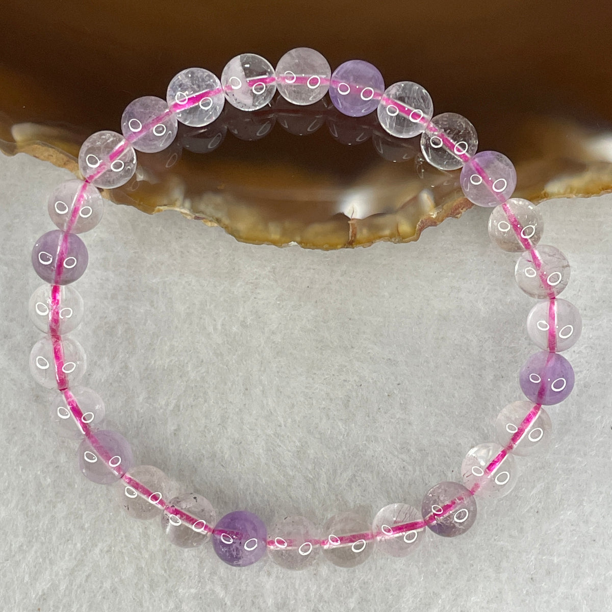 Certified Entry-Grade Natural Super 7 Crystal Beads Bracelet | Ultra-Sleek Delicate Layering Strand | Authentic Sacred Seven Multi-Mineral Inclusions Quartz Spiritual Catalyst & Auric Shield Bracelet (11.75g | 15.5cm Length | 6.8mm | 28 Beads)