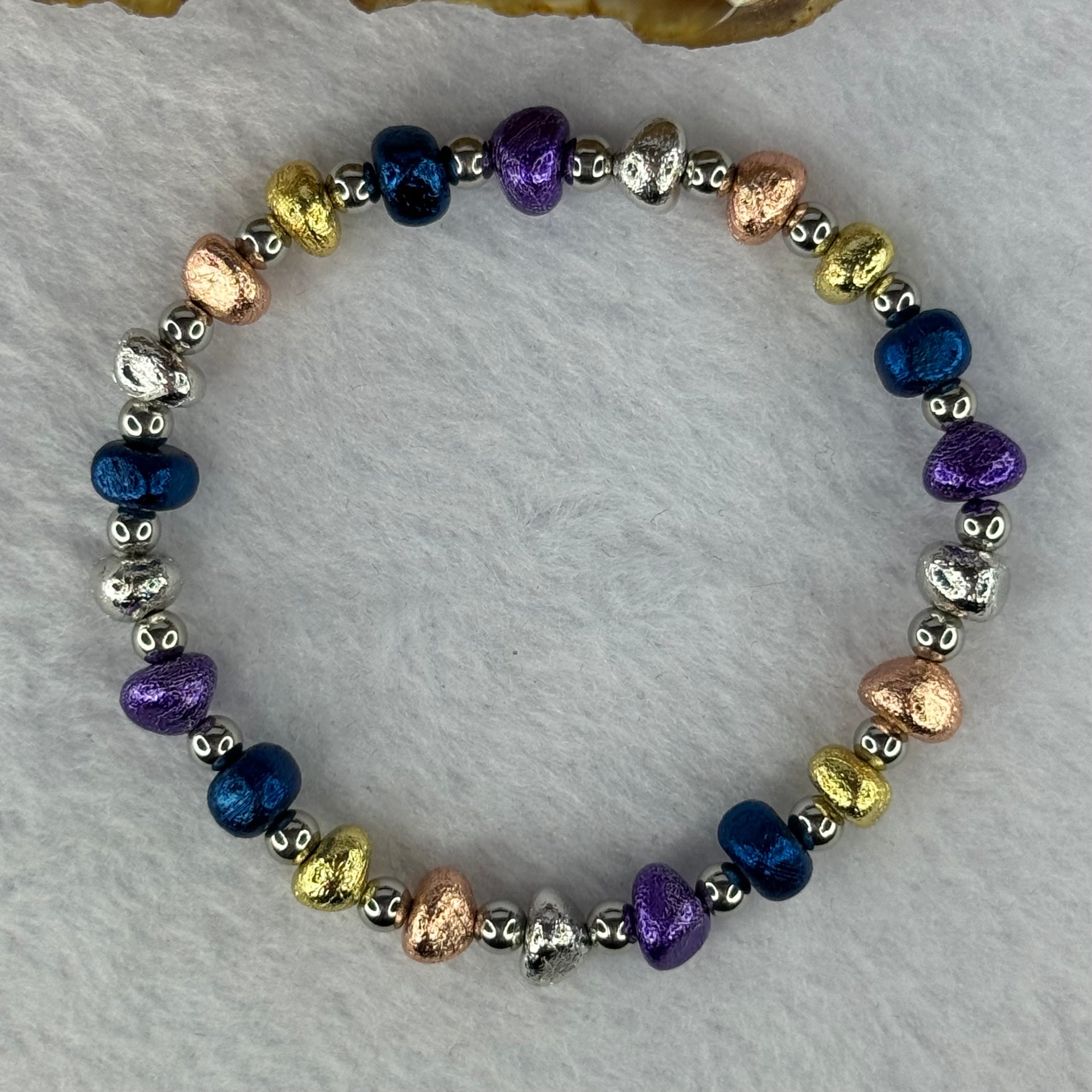 Natural Meteorite in Multi Color Pebble Shape Beads with Mini Stainless Beads Bracelet 天然天铁手链 25.33g 15cm 6.8mm 22pcs - Huangs Jadeite and Jewelry Pte Ltd