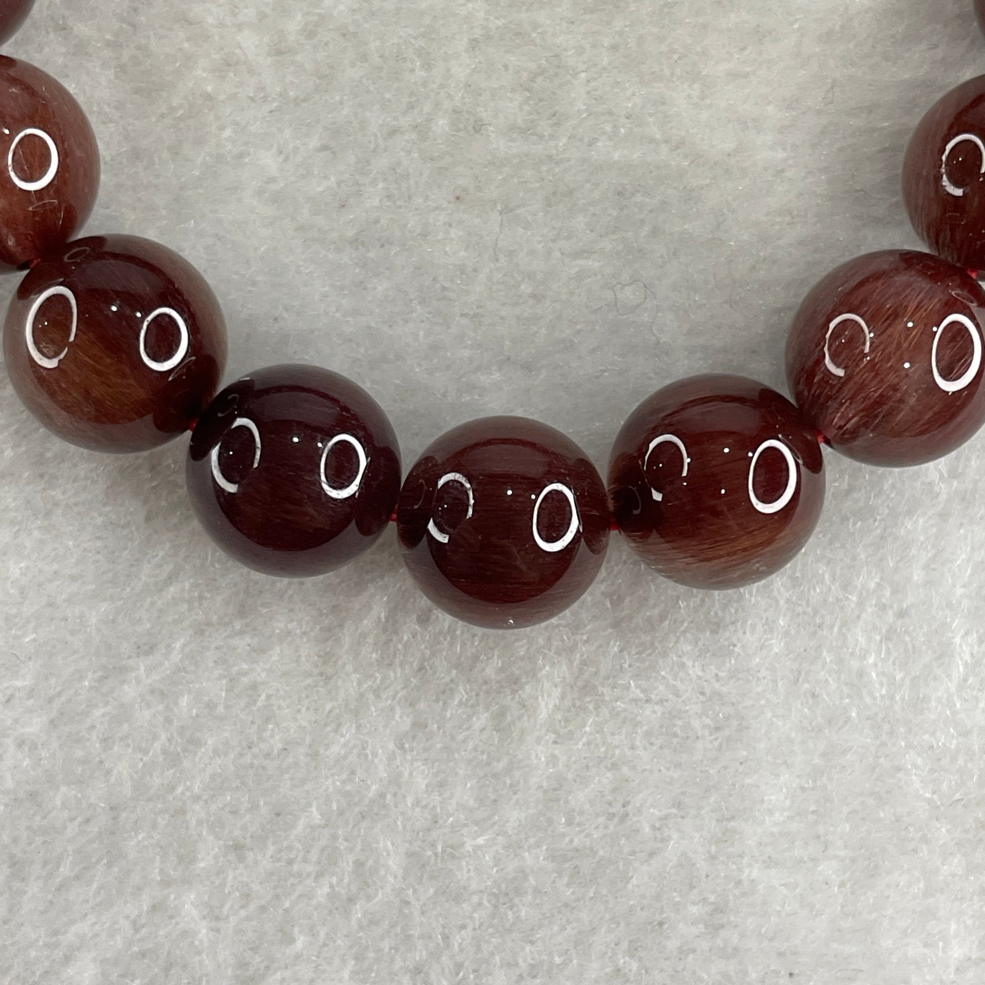 Good Grade Natural Red Rabbit Hair Rutilated Quartz Beads Bracelet 34.60g 16cm 11.2mm 18Beads - Huangs Jadeite and Jewelry Pte Ltd