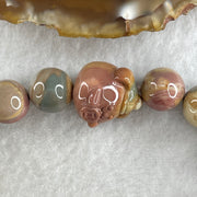 Natural Alashan Agate Pastels Pink Beads with Pig Charm Bracelet 29.54g 16cm 10.2mm 18 Beads - Huangs Jadeite and Jewelry Pte Ltd